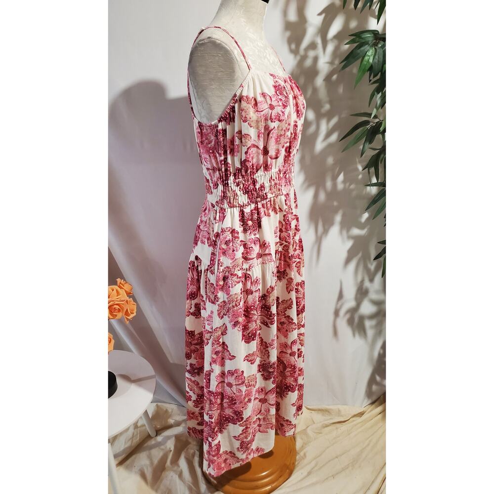 Old Navy Cami Smocked Tiered Floral Linen Blend Maxi Dress Size L Pockets Summer - Picture 4 of 13